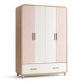 Armoire en bois de hêtre avec portes mélaminées rose et blanches, tiroir inclus, 180x120x50 cm