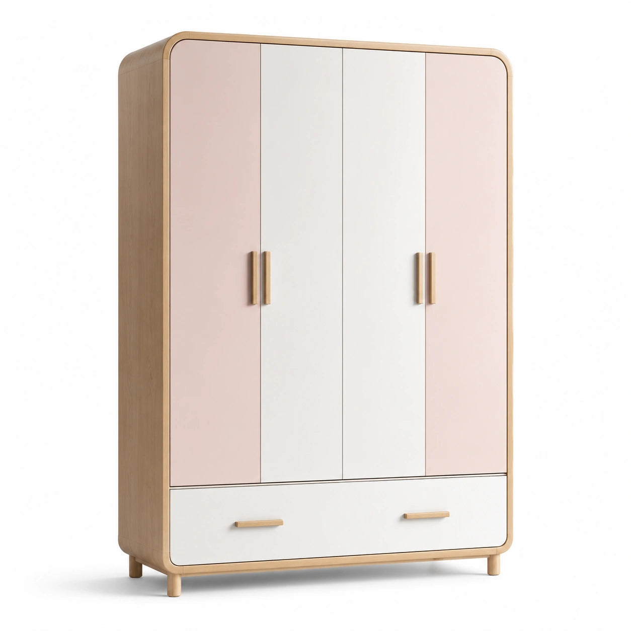 Armoire en bois de hêtre avec portes mélaminées rose et blanches, tiroir inclus, 180x120x50 cm