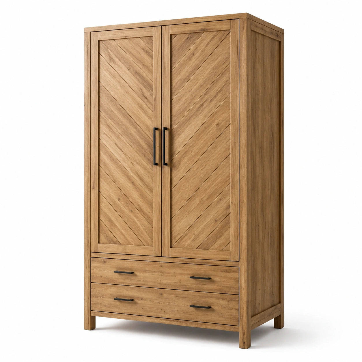 Armoire en bois 2 portes 2 tiroirs en chêne massif
