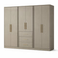 Armoire en bois et MDF avec 4 portes et 3 tiroirs beige 200x60x230 cm
