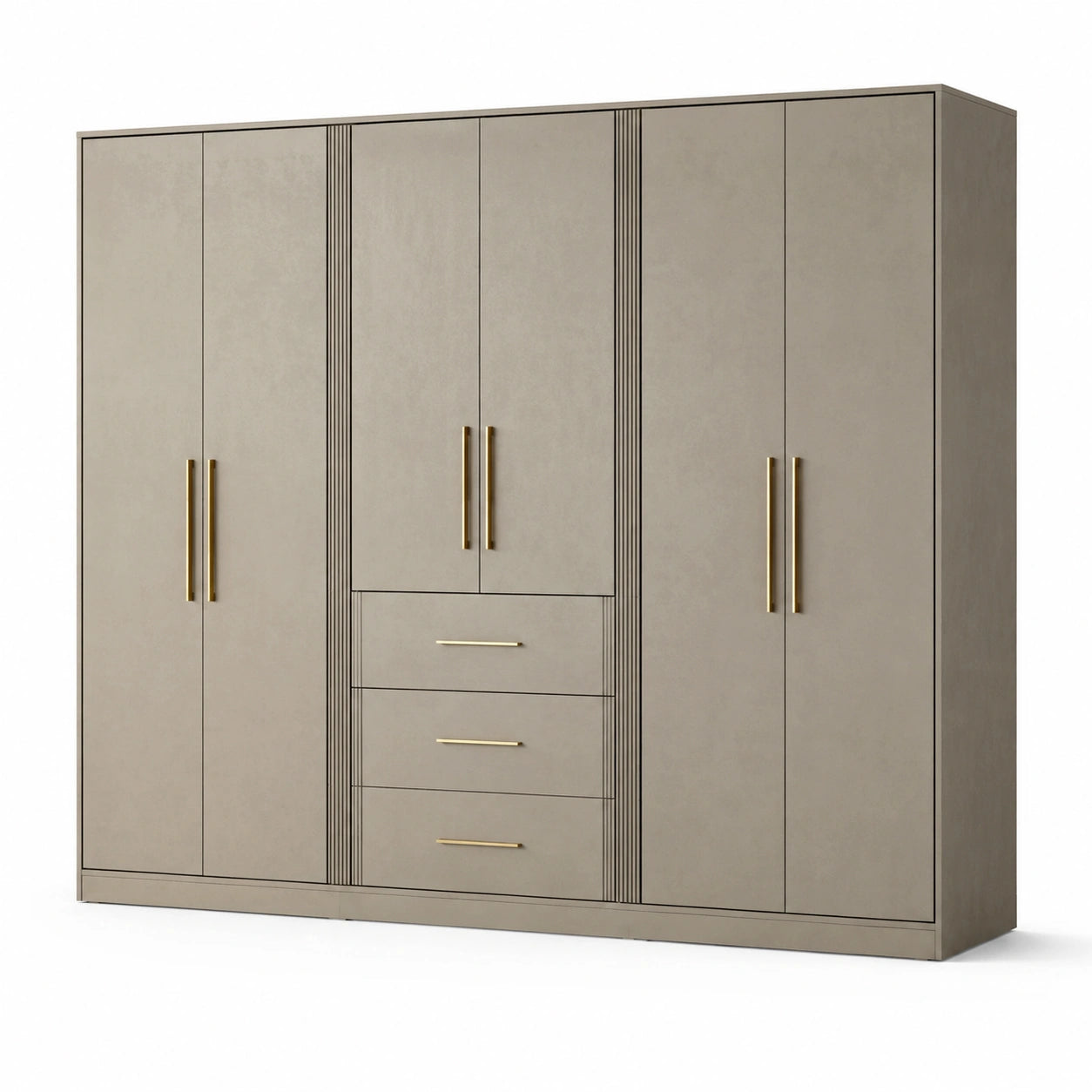 Armoire en bois et MDF avec 4 portes et 3 tiroirs beige 200x60x230 cm