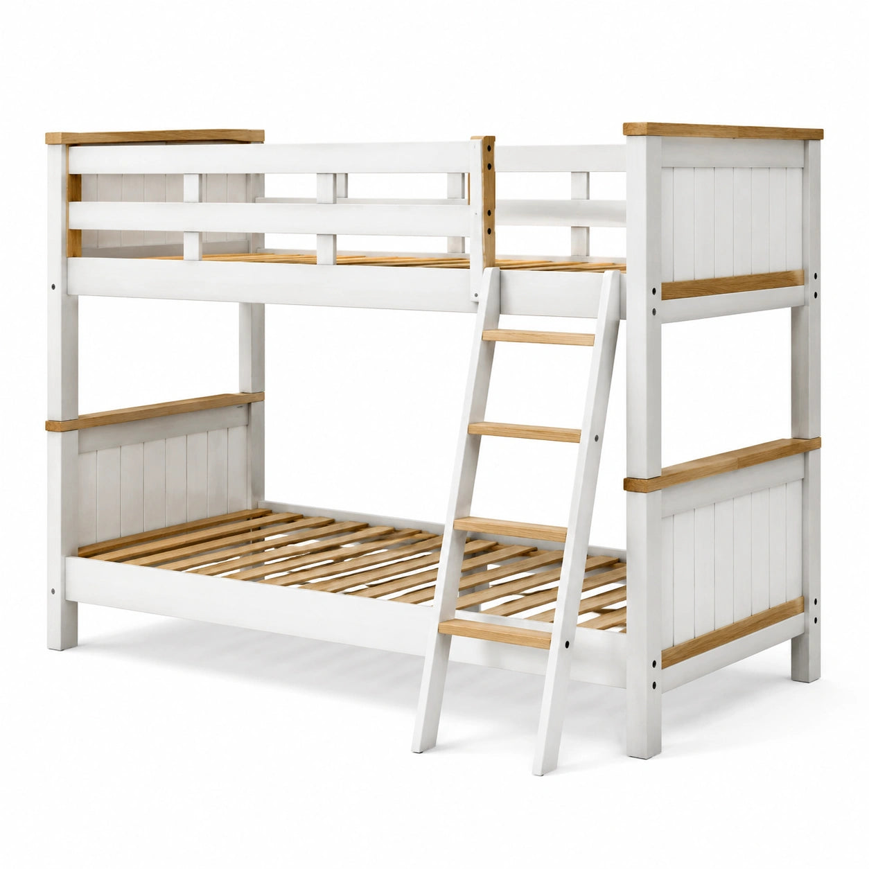 Lit superposé en bois blanc et chêne avec échelle