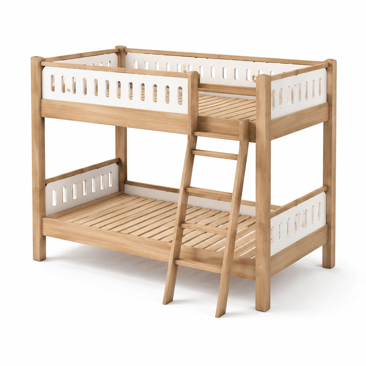 Lit superposé en bois de pin et MDF blanc avec échelle