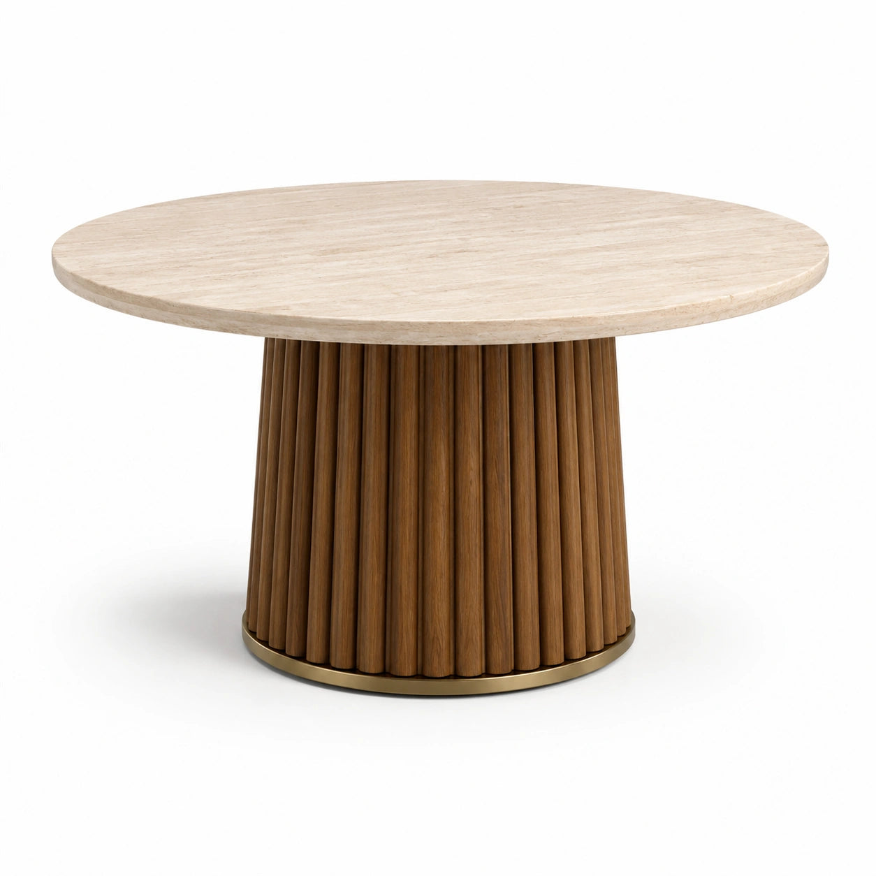 Table à manger ronde en bois et travertin Ø120 cm