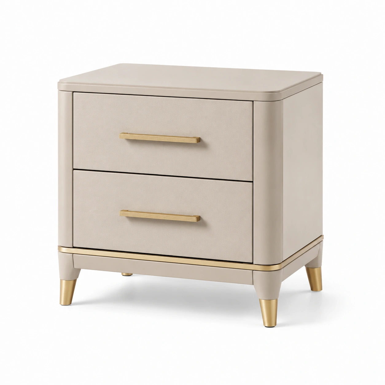 Table de chevet en MDF avec tiroirs beige et doré