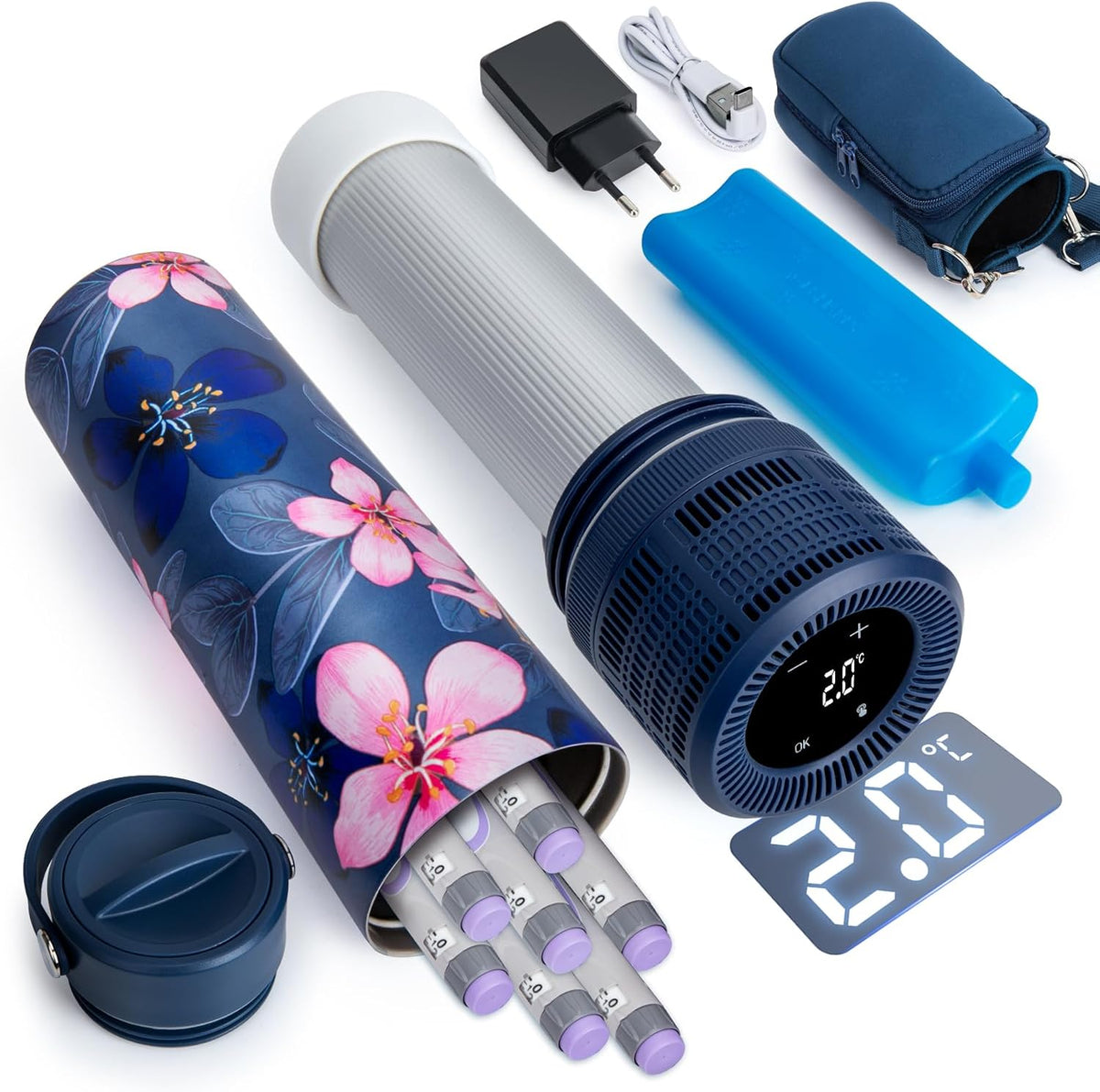 YOUSHARES R¨¦frig¨¦rateur, 26 ¡Á 7, 4 ¡Á 5 cm, 8¡ãC, 20 ¡ãC, 1 ¡ãC, portable, Pochette Isotherme Insuline, Magnolia