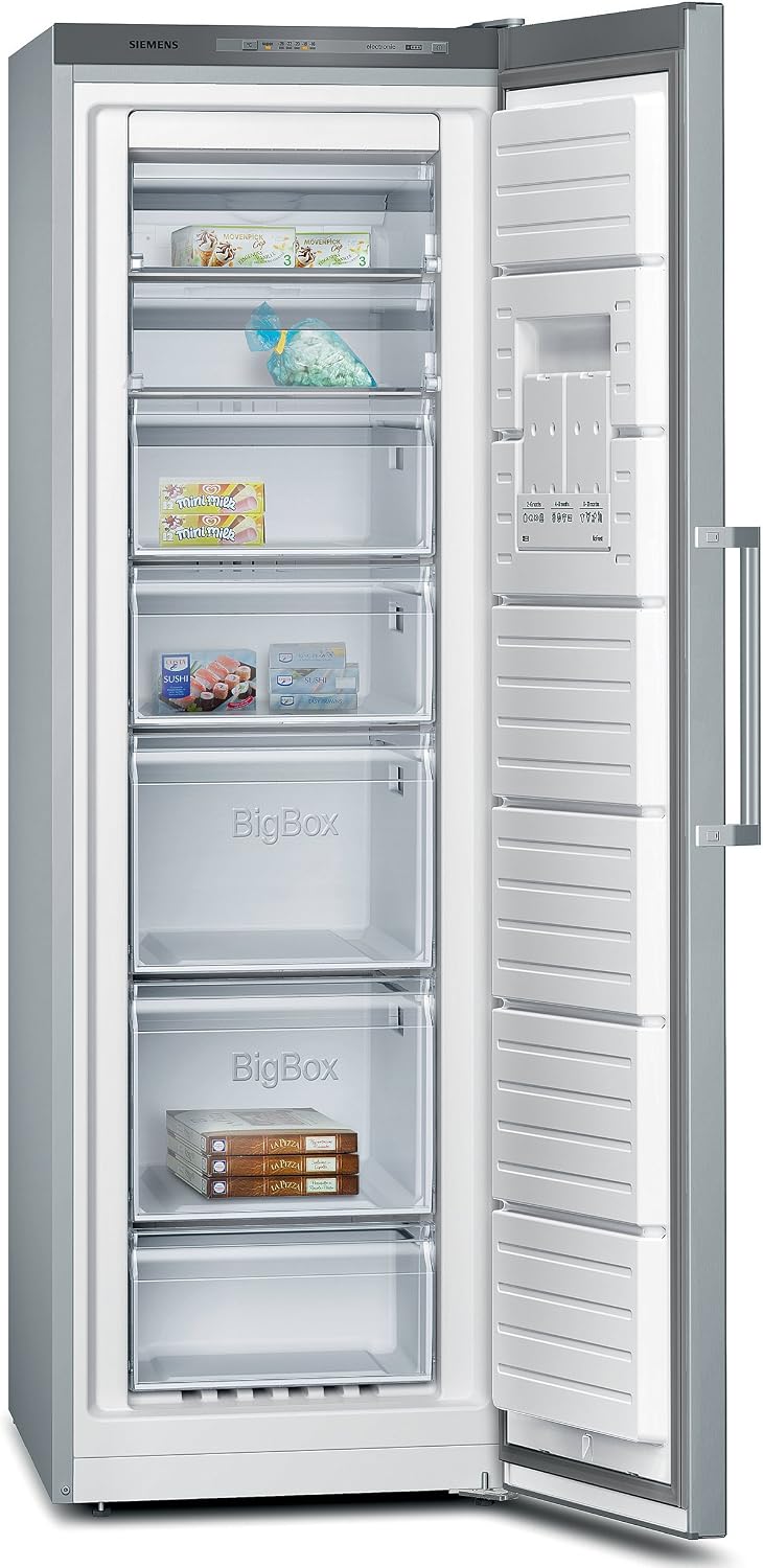 Cong¨¦lateur SIEMENS GS36NVI30 iQ300, No Frost, 186 ¡Á 60 ¡Á 65 cm, acier inoxydable, 2 tiroirs, ¨¦clairage LED, En inox anti-traces, verre