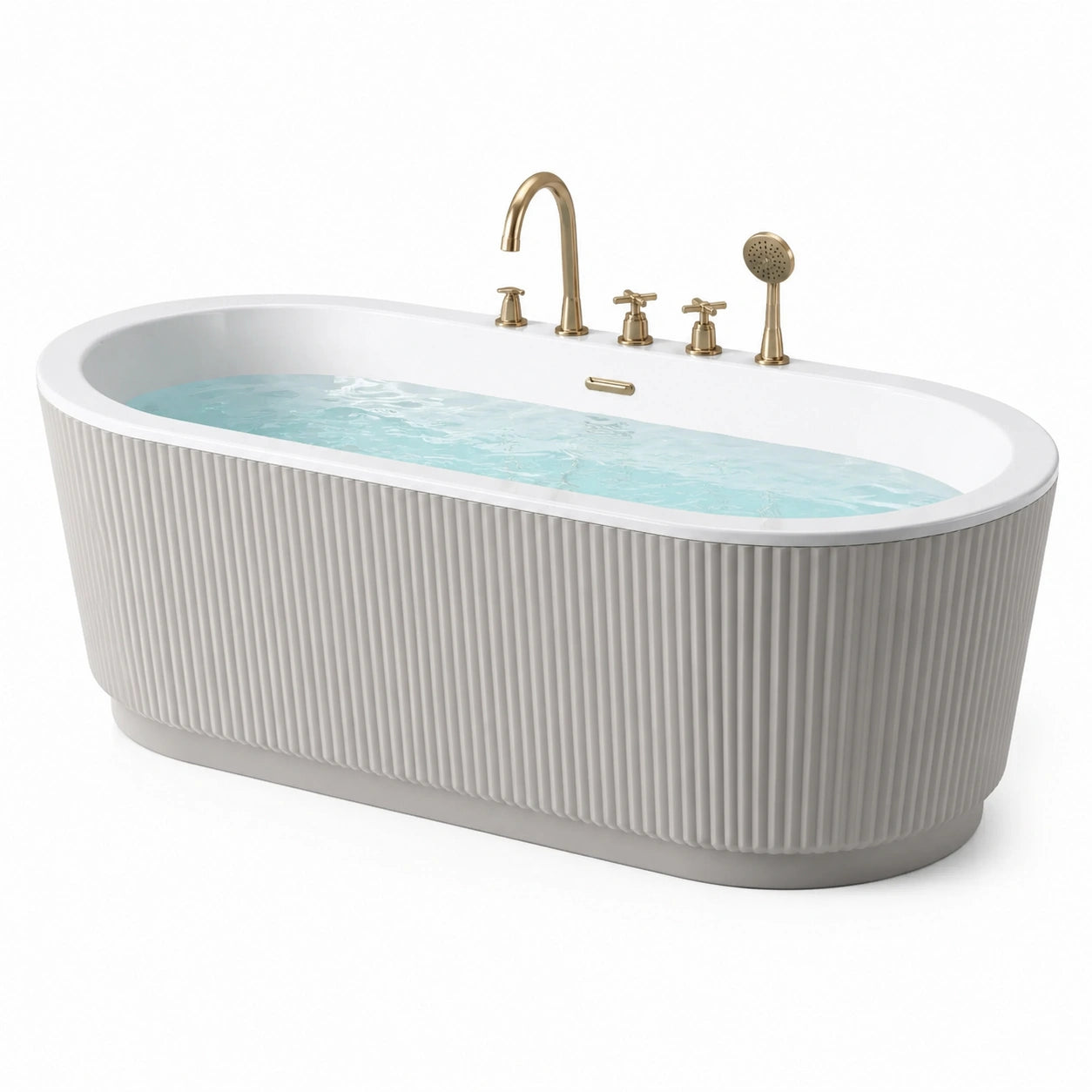 Baignoire îlot ovale en acrylique avec robinetterie en laiton