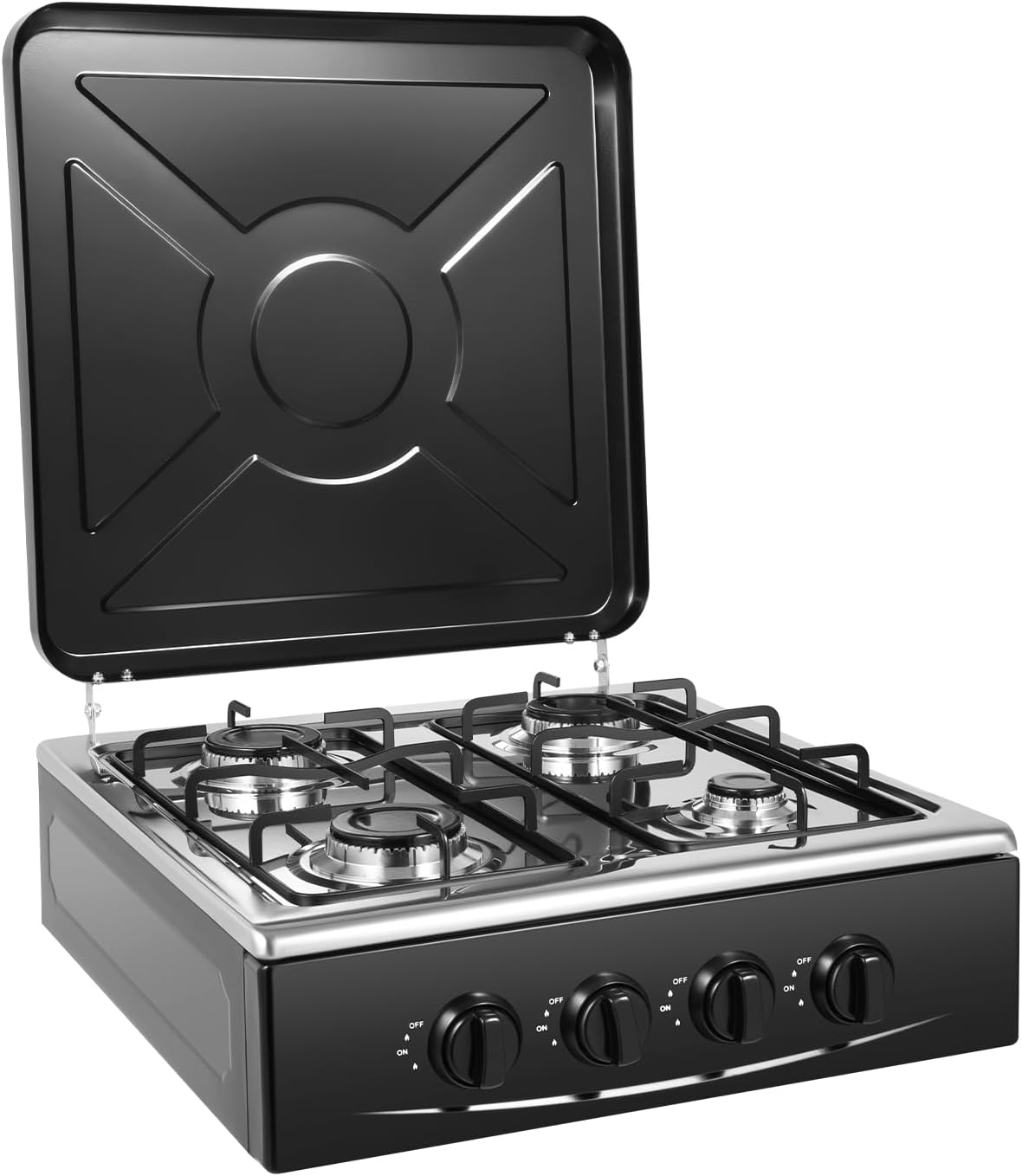 Plaque de cuisson Bdneygtyr, r¨¦glable, 10 mm, id¨¦ale pour le camping-car, 4 br?leurs, 4 flammes, avec allumage manuel et ¨¦tag¨¨res, portable, en fer