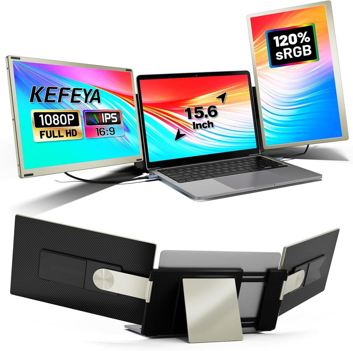 KEFEYA Double extension d'¨¦cran portable 15,6 pouces Full HD, 120 % sRGB, USB-C et HDMI, configuration triple ¨¦cran
