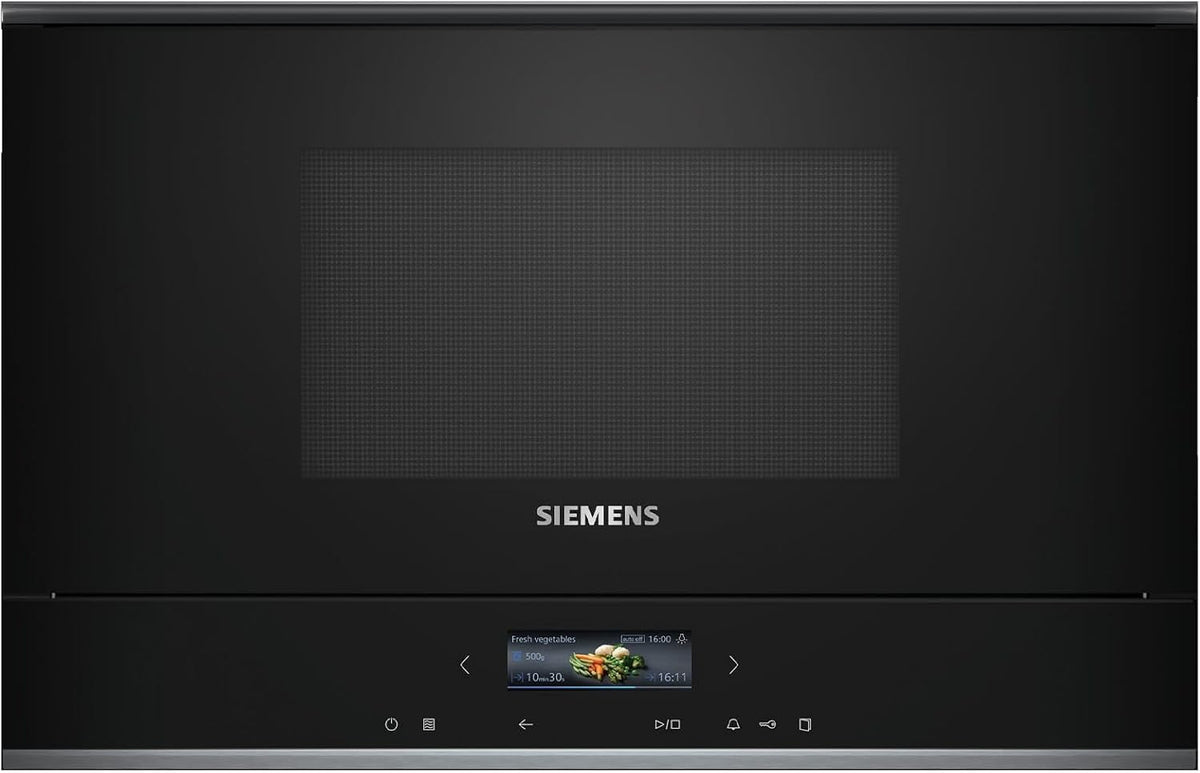 SIEMENS Four micro-ondes, Pour de bons r¨¦sultats, 382 ¡Á 594 ¡Á 318 mm, ¨¦clairage LED, acier inoxydable, 900 W, 21 l, 90 W, 180 W