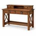 Bureau en bois de pin avec tiroirs et étagère