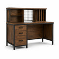 Bureau en bois brun avec cadre en métal