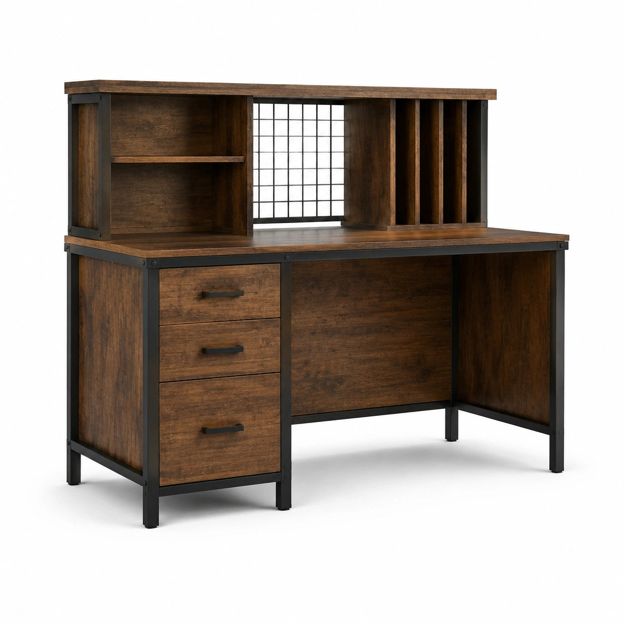 Bureau en bois brun avec cadre en métal