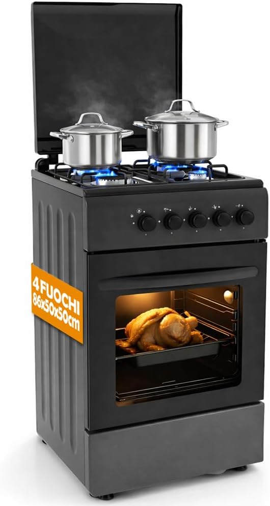 BAKAJI Cuisini¨¨re, Cuisine d'ext¨¦rieur aliment¨¦e ¨¤ gaz avec four et 4 feux, verre, 4 br?leurs, r¨¦glable