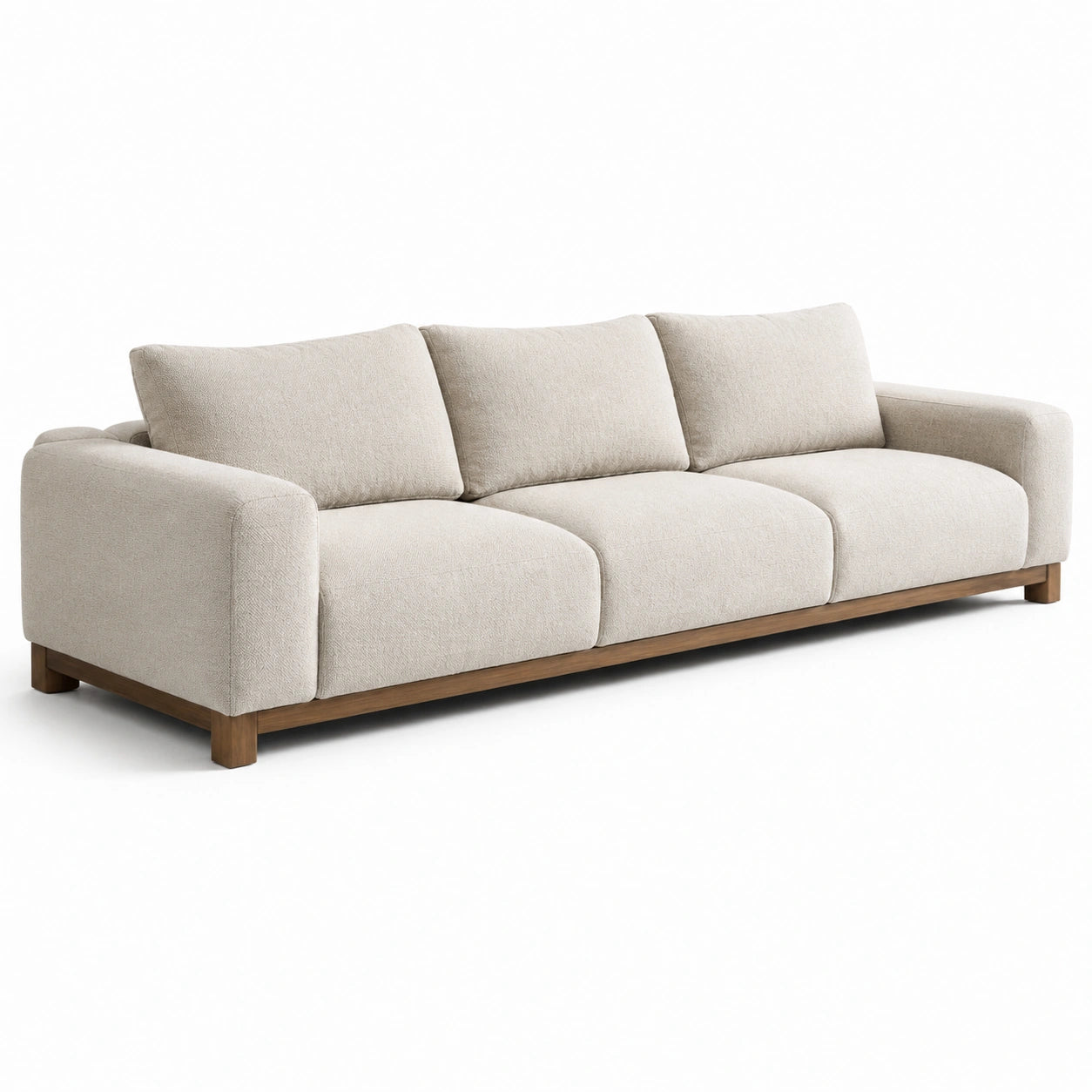 Canapé 3 places en tissu beige avec cadre en bois