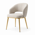 Chaise en tissu bouclé beige avec pieds en métal doré