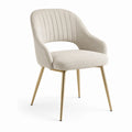Chaise en tissu beige avec pieds en métal doré