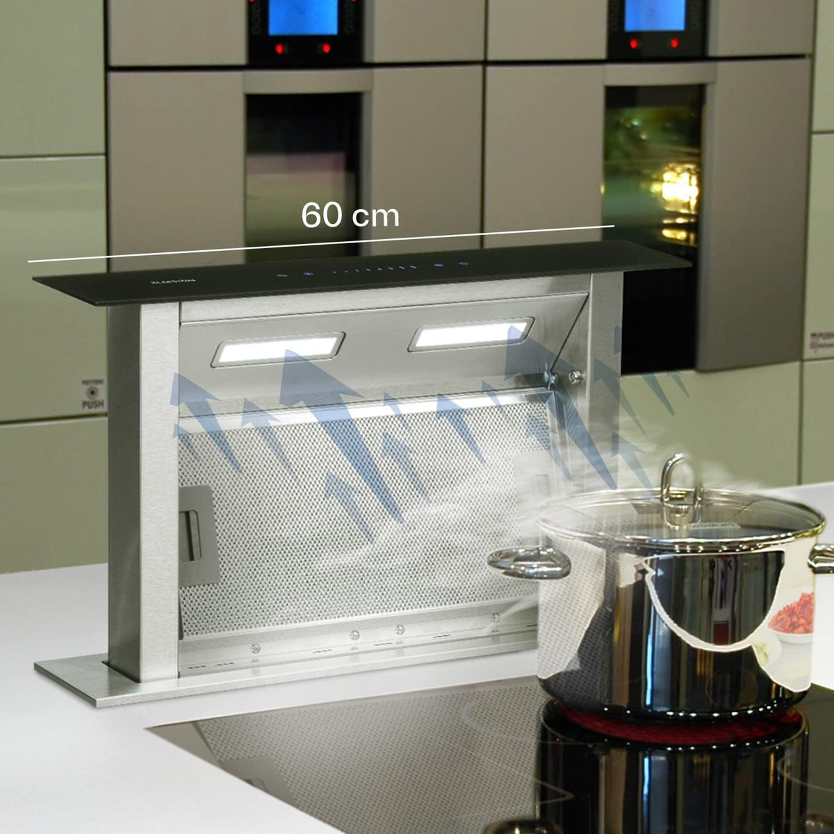 Hotte aspirante KLARSTEIN 485m3, Sans Evacuation, 4 Modes, Encastrable et Silencieuse pour Cuisine, 4 vitesses, 8 niveaux, 4 Modes de Ventilation