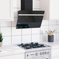 Hotte aspirante Homgoday, Hotte murale 60 cm en acier et verre Tem p¨¦r¨¦ noir pour salon, ¨¦clairage LED, 297 cm, filtre ¨¤ charbon, bureau