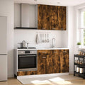 Buffet, r¨¦glable, Ensemble Cuisine Lyon 5 pi¨¨ces ch¨ºne fum¨¦, Bois d'ing¨¦nierie, Ordellia, Meubles Bas avec Pieds r¨¦glables, armoires murales