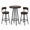 Ensemble table haute ronde bois métal marron noir avec 2 tabourets