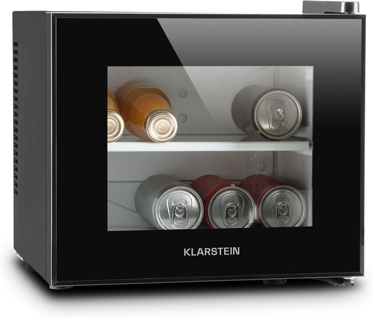Mini r¨¦frig¨¦rateur KLARSTEIN, verre, r¨¦glable, 10 L, 65 W, 30 dB, 18 ¡ãC, 30dB, 10L, temp¨¦rature 12-18 ¡ãC, - noir, encastrable, ¨¦clairage int¨¦rieur