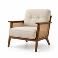 Fauteuil en bois de noyer avec rotin et tissu crème