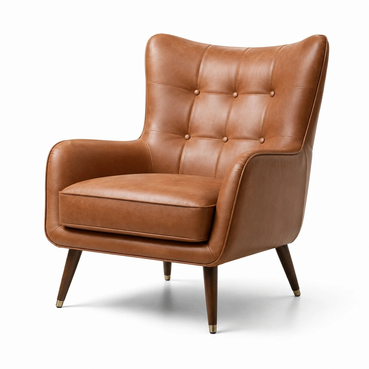 Fauteuil en cuir synthétique marron avec pieds en bois massif