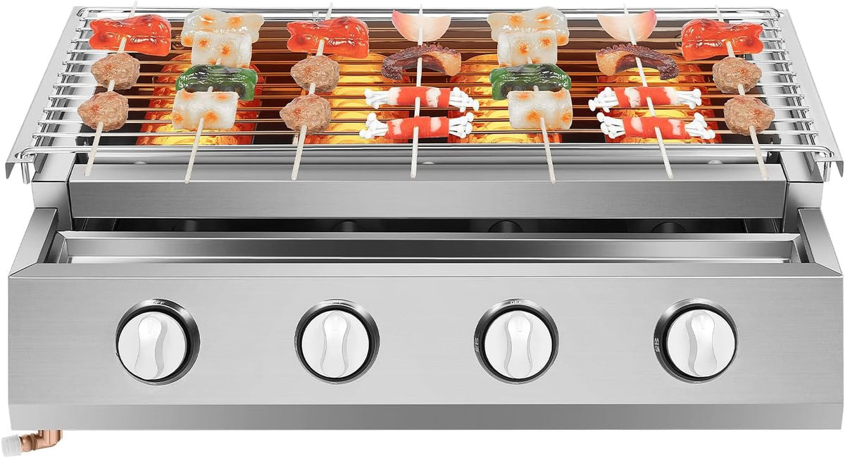 Plaque de cuisson TiryyDrela, Grill Barbecue Gaz Sans Fum¨¦e 4 Br?leurs, 2, 8 pouces, Allumage ¨¦lectronique pour Ext¨¦rieur Camping Jardin