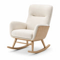 Fauteuil à bascule en bois et tissu polyester beige H106cm