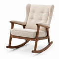 Fauteuil à bascule en bois avec revêtement en bouclé beige