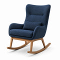 Fauteuil à bascule en bois et tissu polyester bleu