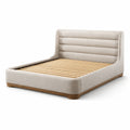 Lit double en bois et tissu beige 200x160 cm