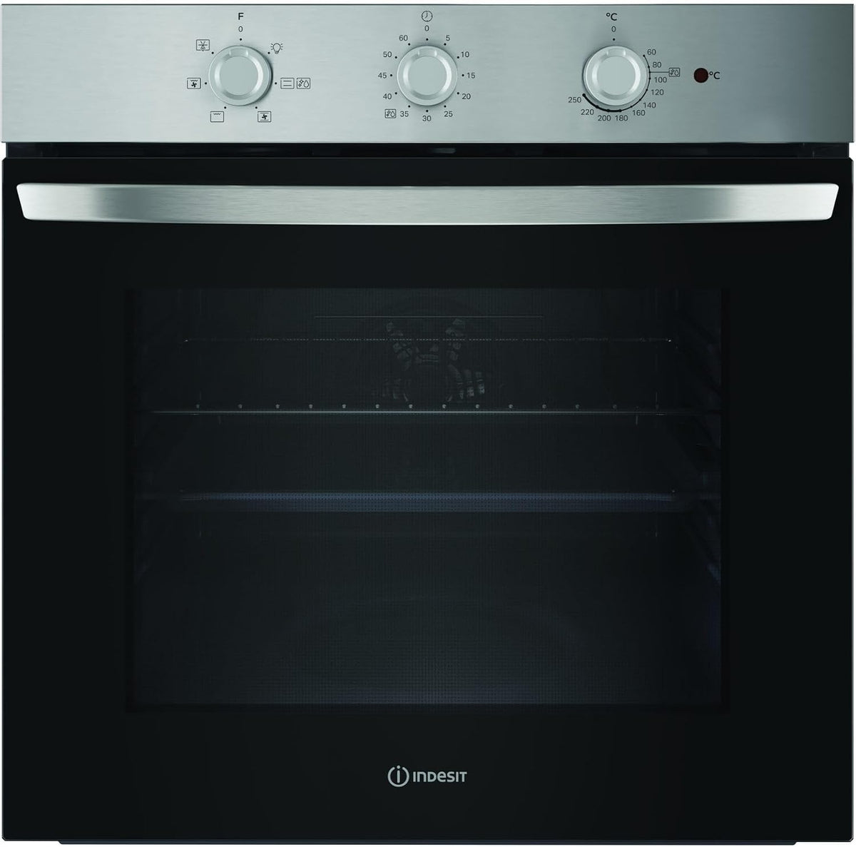 Four encastrable, 670 ¡Á 640 ¡Á 650 mm, acier inoxydable, Indesit, 1 mm, 2350H, minuterie