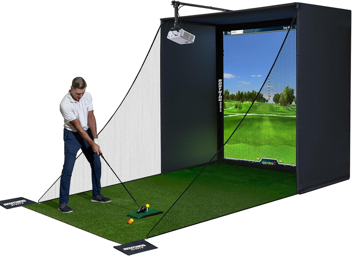 Anything Sports Enceinte de simulateur de golf avec ¨¦cran d'impact 4K, filets de protection et structure m¨¦tallique