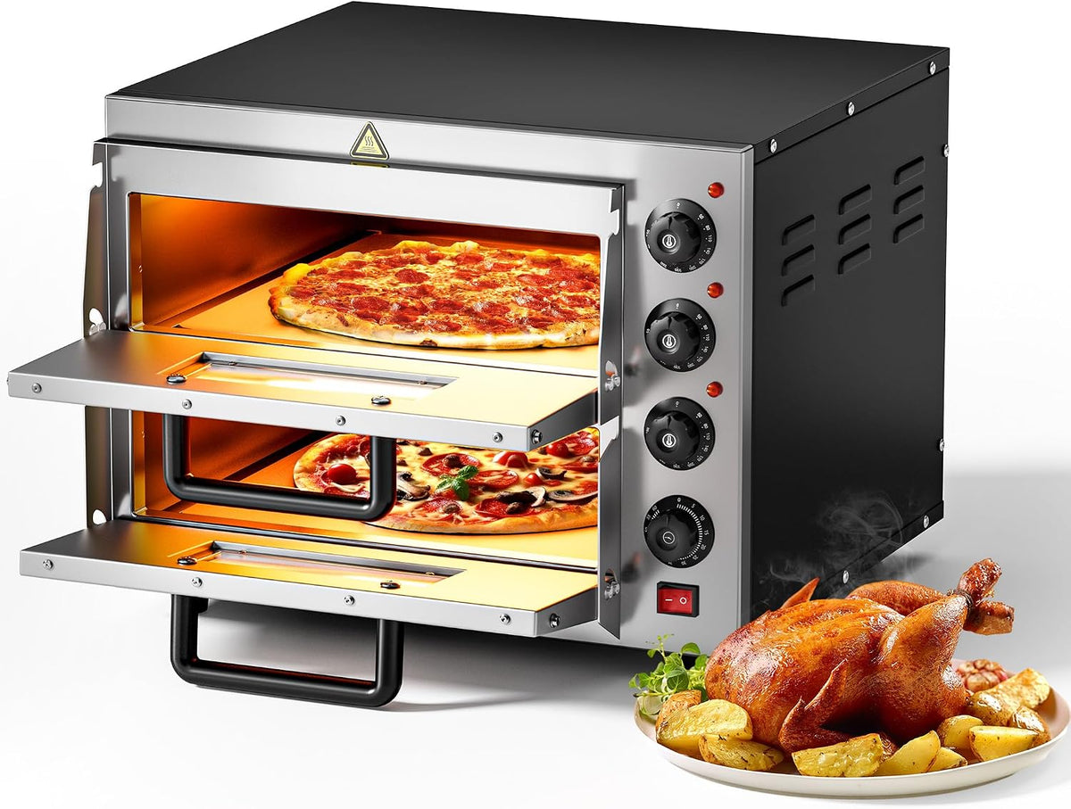 WilTec Four ¨¤ pizza, r¨¦glable, acier inoxydable, 570 ¡Á 560 ¡Á 440 mm, Mat¨¦riel de gastronomie cuisine, 3000 W, 350 ¡ãC, Appareil cuisson