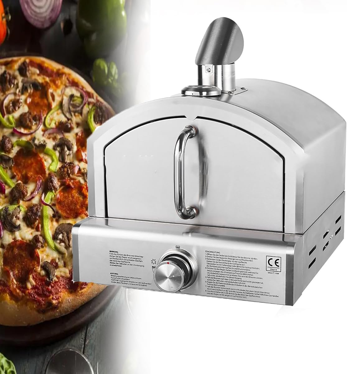Four ¨¤ pizza, acier inoxydable, barbecue ext¨¦rieur, r¨¦glable, 30, 5 cm, 43 ¡Á 47 ¡Á 37 cm, 60 ¡Á 47 ¡Á 42, 5 cm, 3, 8 kW, portable, br?leur