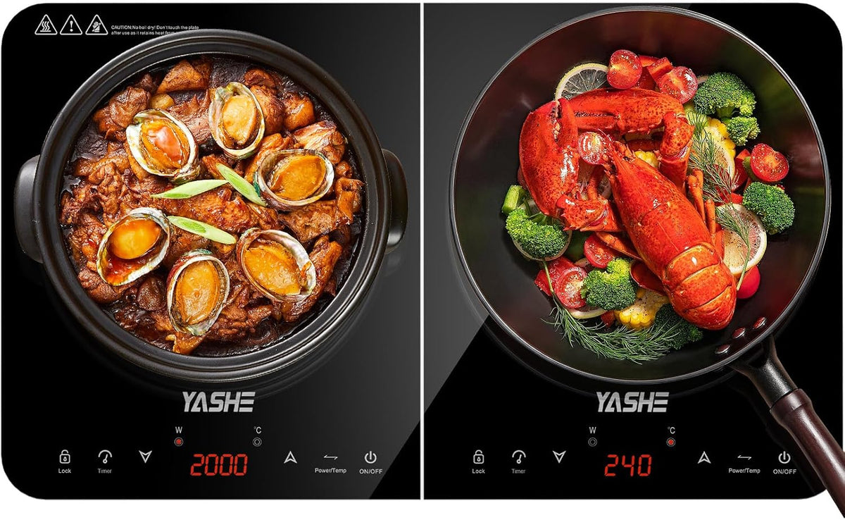 YASHE Plaque ¨¤ induction, ¨¦clairage LED, 10 Niveaux, 56 ¡Á 33 ¡Á 4, 5 cm, 10 Niveaux de Puissance, 3500W, 2000W, 1500W, 60¡ãC, 240¡ãC, 2 foyers