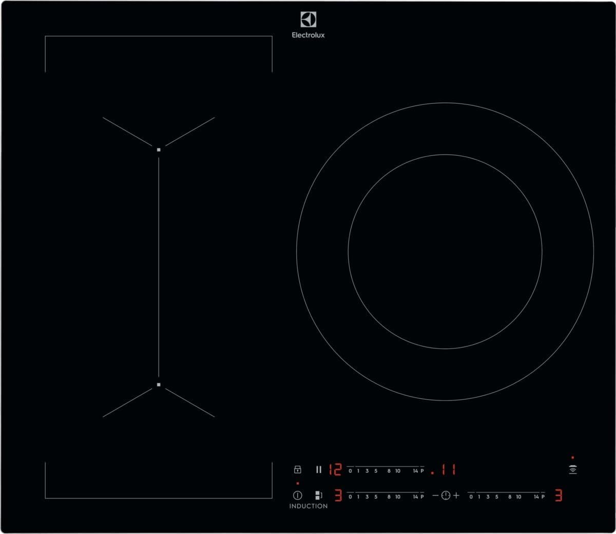 Electrolux LIV63340CK Hob2Hood Plaque de cuisson, 60 cm, sans cadre, 28 cm, zone 28 cm 3, 7 kW, 3 zones, Plaque ¨¤ induction s¨¦rie 600 Bridge