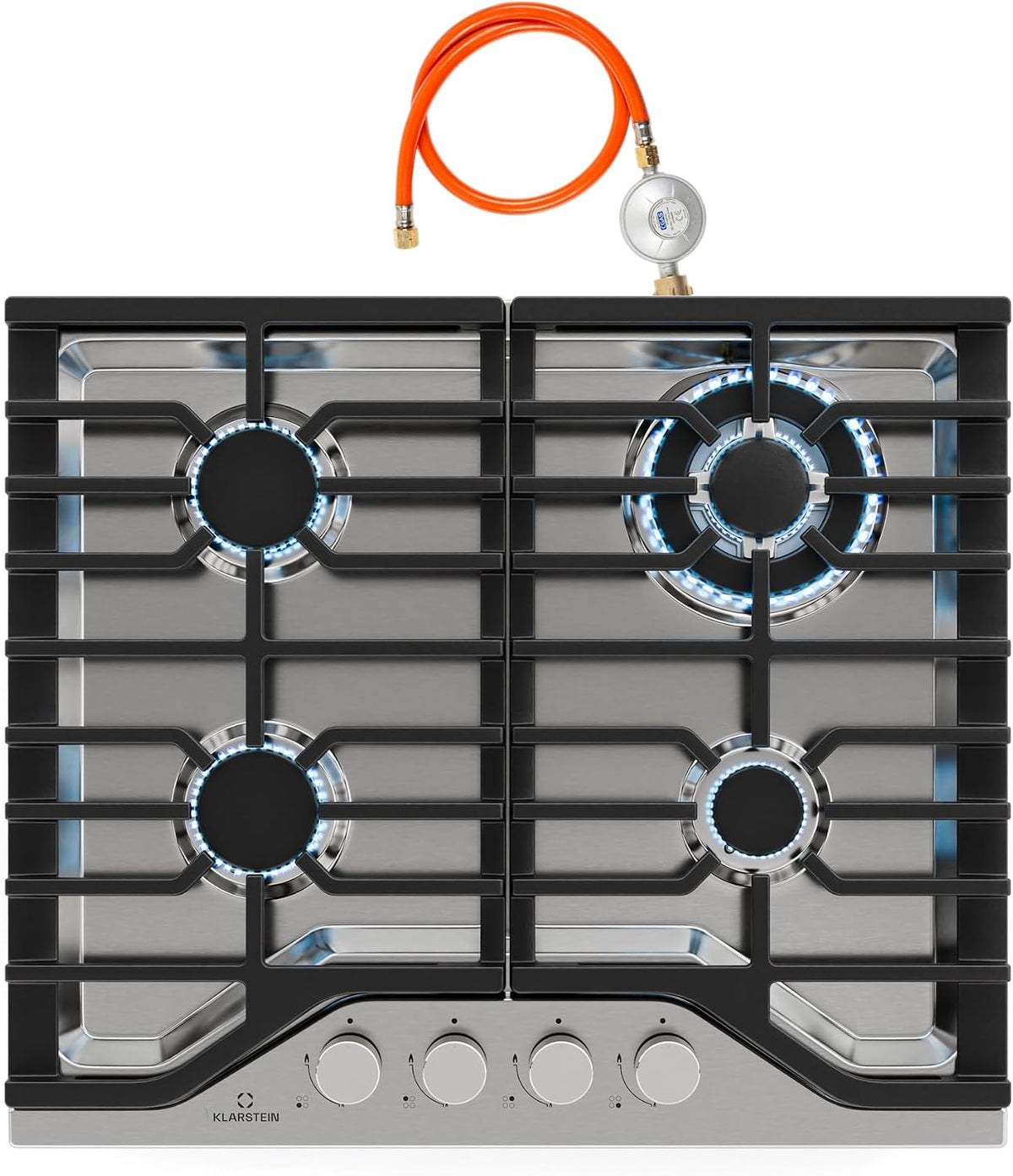 KLARSTEIN 600x85x510mm Plaque de cuisson, Inox 304, 600 ¡Á 85 ¡Á 510mm, 3.4kW, 4 Br?leurs, 3, 4 kW, 1, 8 kW, 1, 0 kW, 3.4kW Wok, acier inoxydable