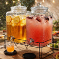 Tiangrid Lot de 2 distributeurs de boissons 5 gal en verre martel¨¦, robinets inox, supports m¨¦talliques et bacs ¨¦gouttoirs