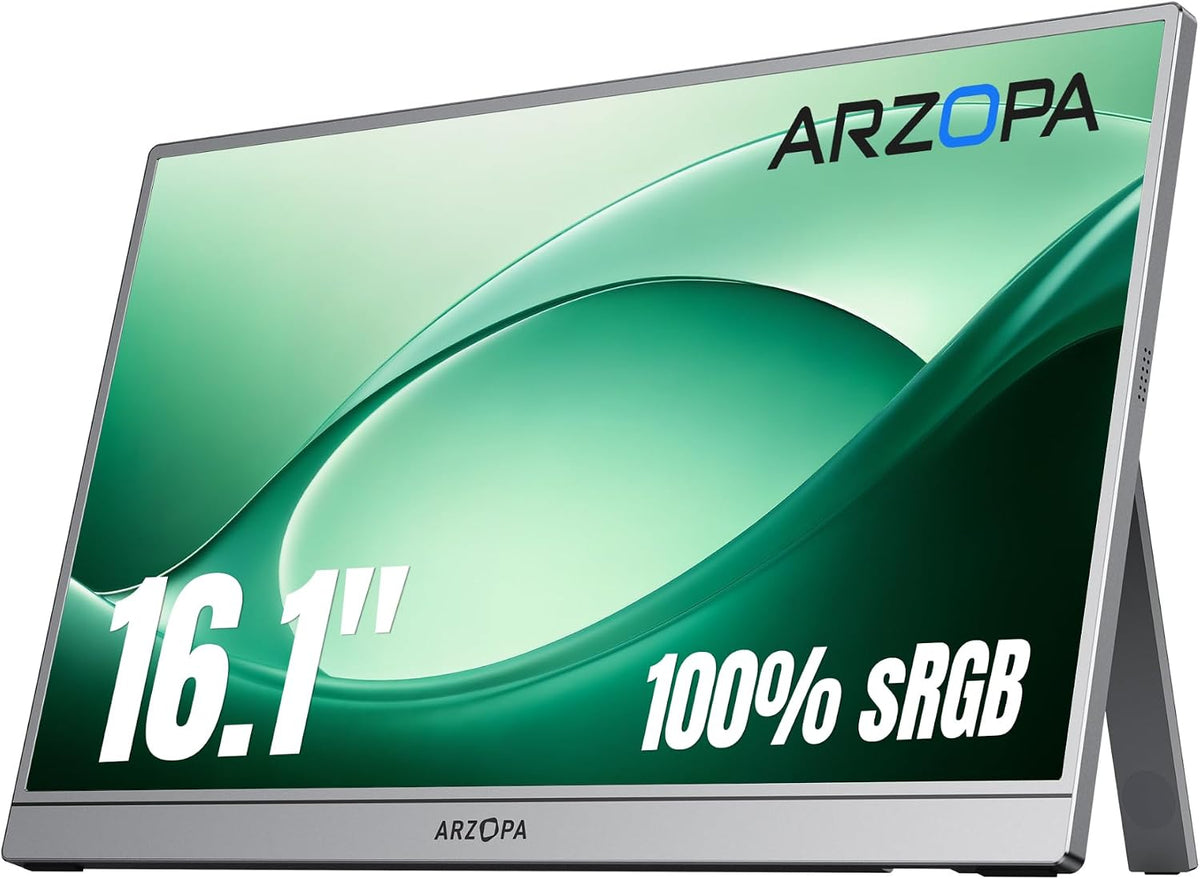 ARZOPA Z1C Moniteur portable 16,1 pouces Full HD IPS, 100 % sRGB, pied r¨¦glable, USB-C, gris