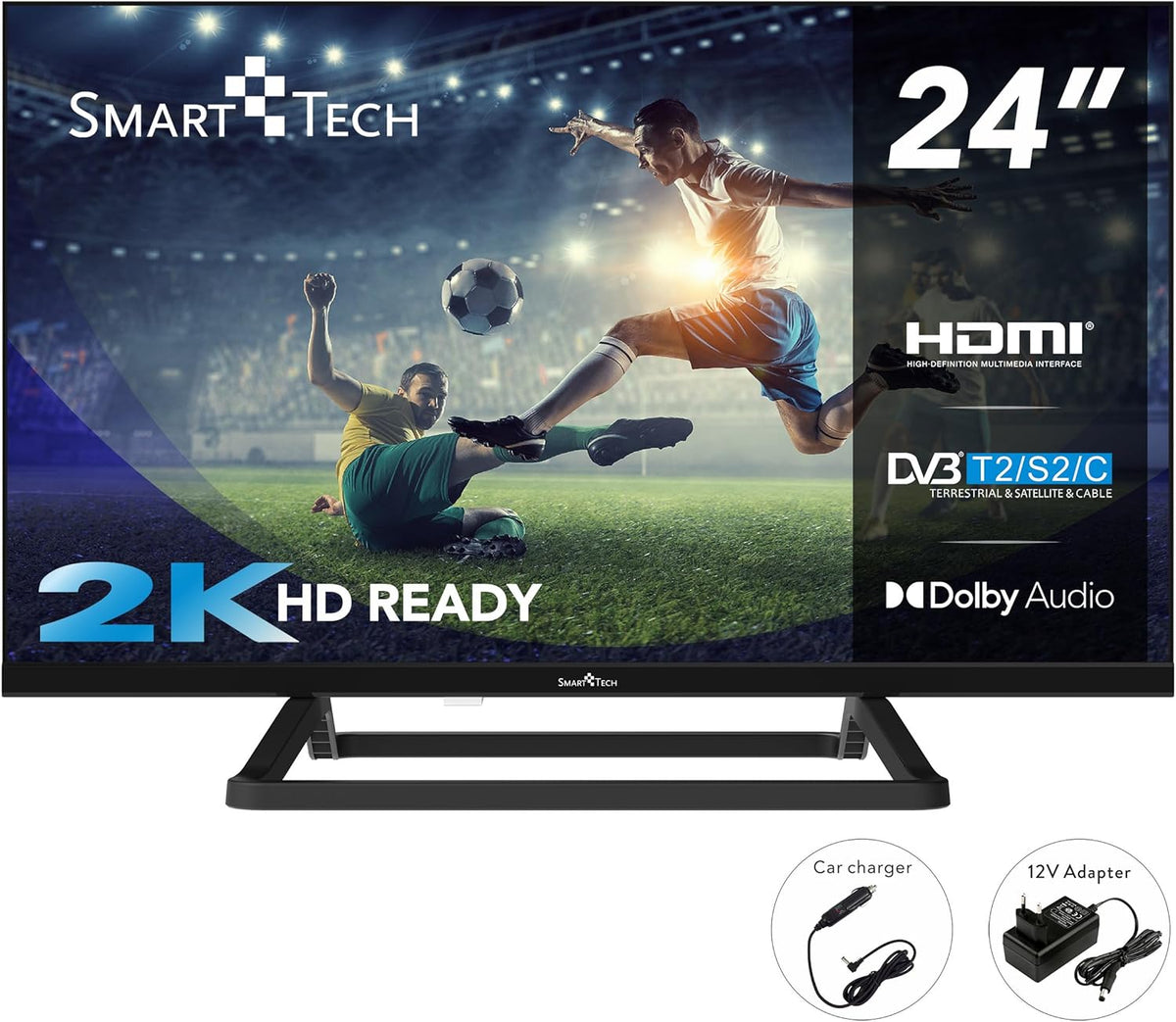 T¨¦l¨¦viseur, 24HN01V3CA HD LED TV 24 Pouces, Smart Tech, 60 cm, R¨¦solution: 1366 (H) ¡Á 768 (V), 60cm, 12V, Chargeur 12 Volts, ¨¦clairage LED