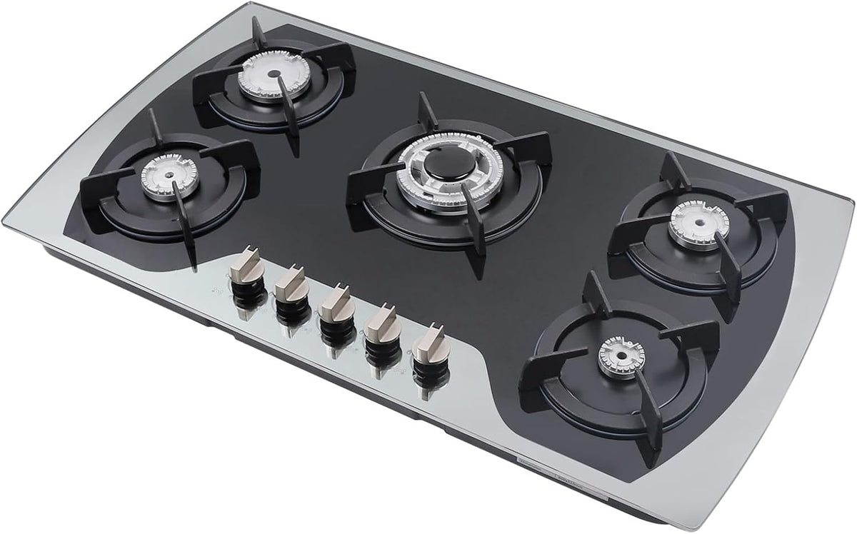 Plaque de cuisson jiumxliu, 20, 1 pouces, acier inoxydable, 10236 BTU, 9383 BTU, 5971 BTU, 3412 BTU, 5 br?leurs, verre