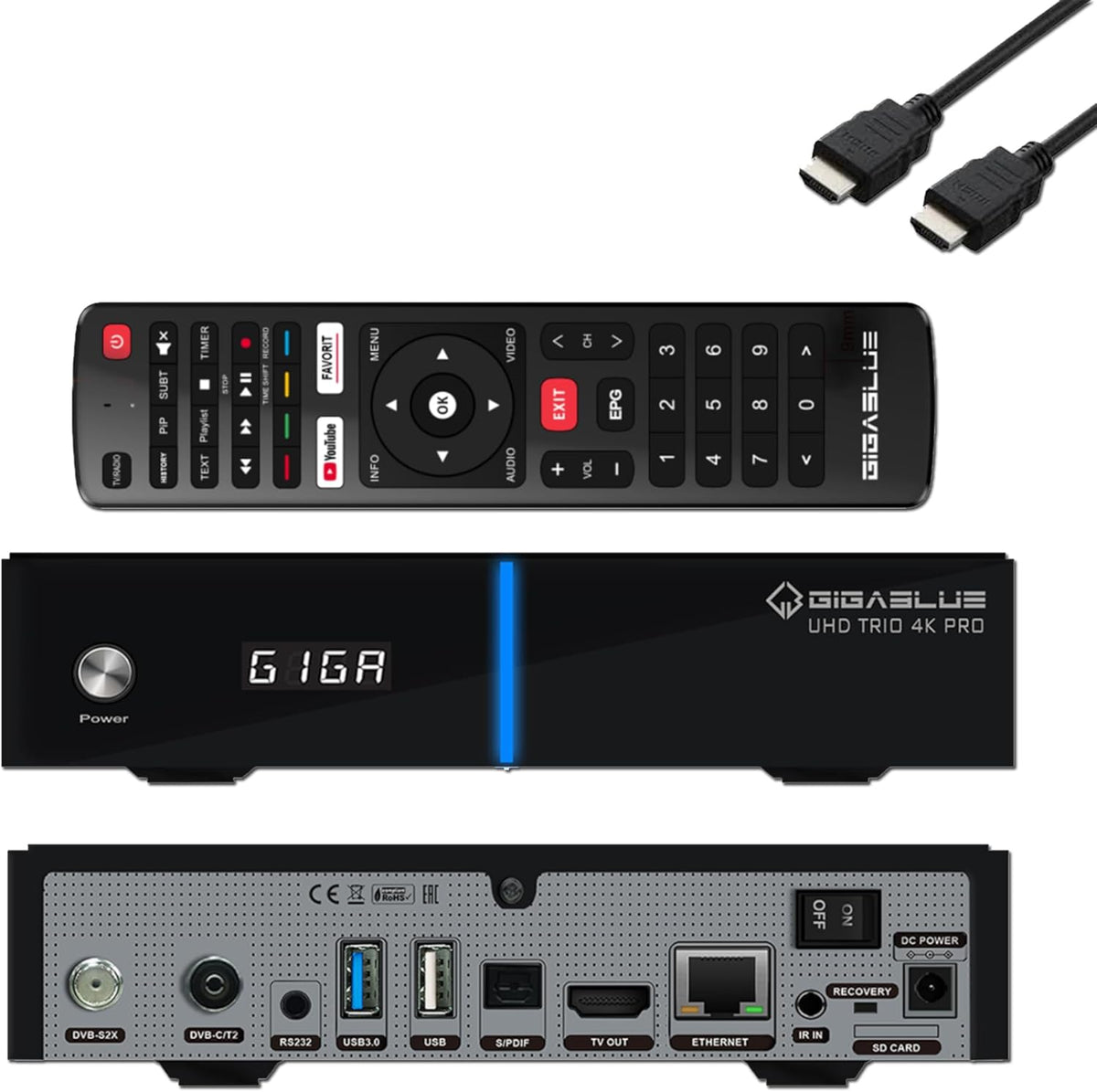 R¨¦cepteur TV satellite, 1200Mbps WiFi, t¨¦l¨¦commande, 1xDVB-S2X MS + 1xDVB-C/T2 r¨¦cepteur combin¨¦ pour Sat, HTS e-com, 12V, 4K UHD, Wi-Fi