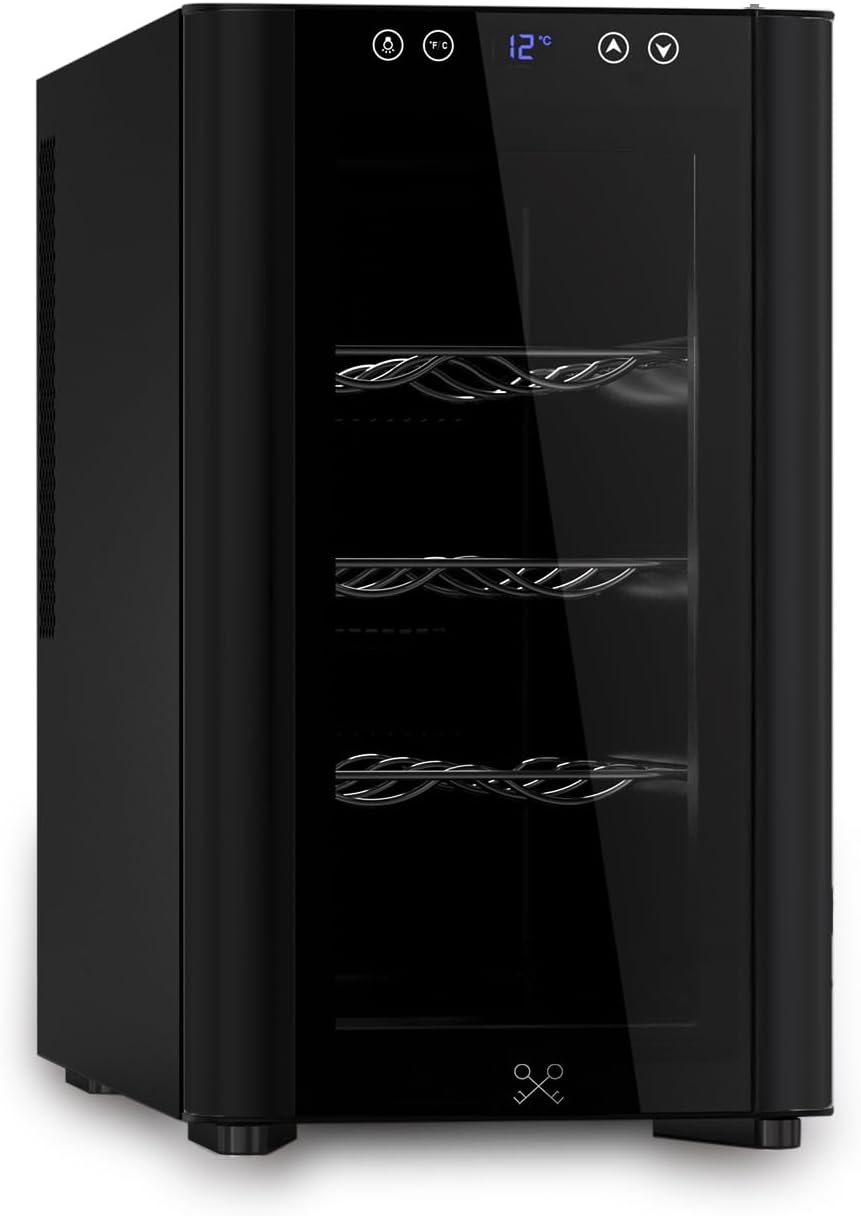 LES PETITS CHAMPS Cave ¨¤ vin, ¨¦clairage LED, acier inoxydable, CAVSB8, 8 bouteilles, 11 ¡ãC, 18 ¡ãC, 3 ¨¦tag¨¨res, r¨¦glable, pose libre, verre