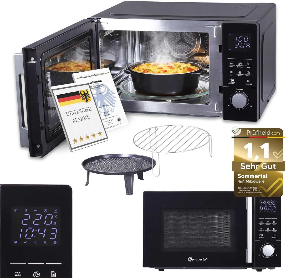 Sommertal Four micro-ondes, acier inoxydable, 52 ¡Á 44 ¡Á 31 cm, 850 W, 1200 W, 2200 W, MW2200, 8 Programmes, 100cm, MW2200 Micro-ondes 4 en 1