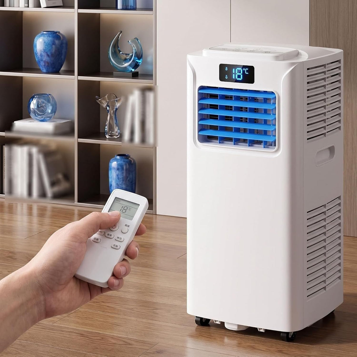 HUANQIN Climatiseur portable, 14000 BTU, Ventilateur pour Grande Pi¨¨ce avec Kit Installation, t¨¦l¨¦commande, 7000 BTU, 2 Vitesses, 32¡ãC, r¨¦glable