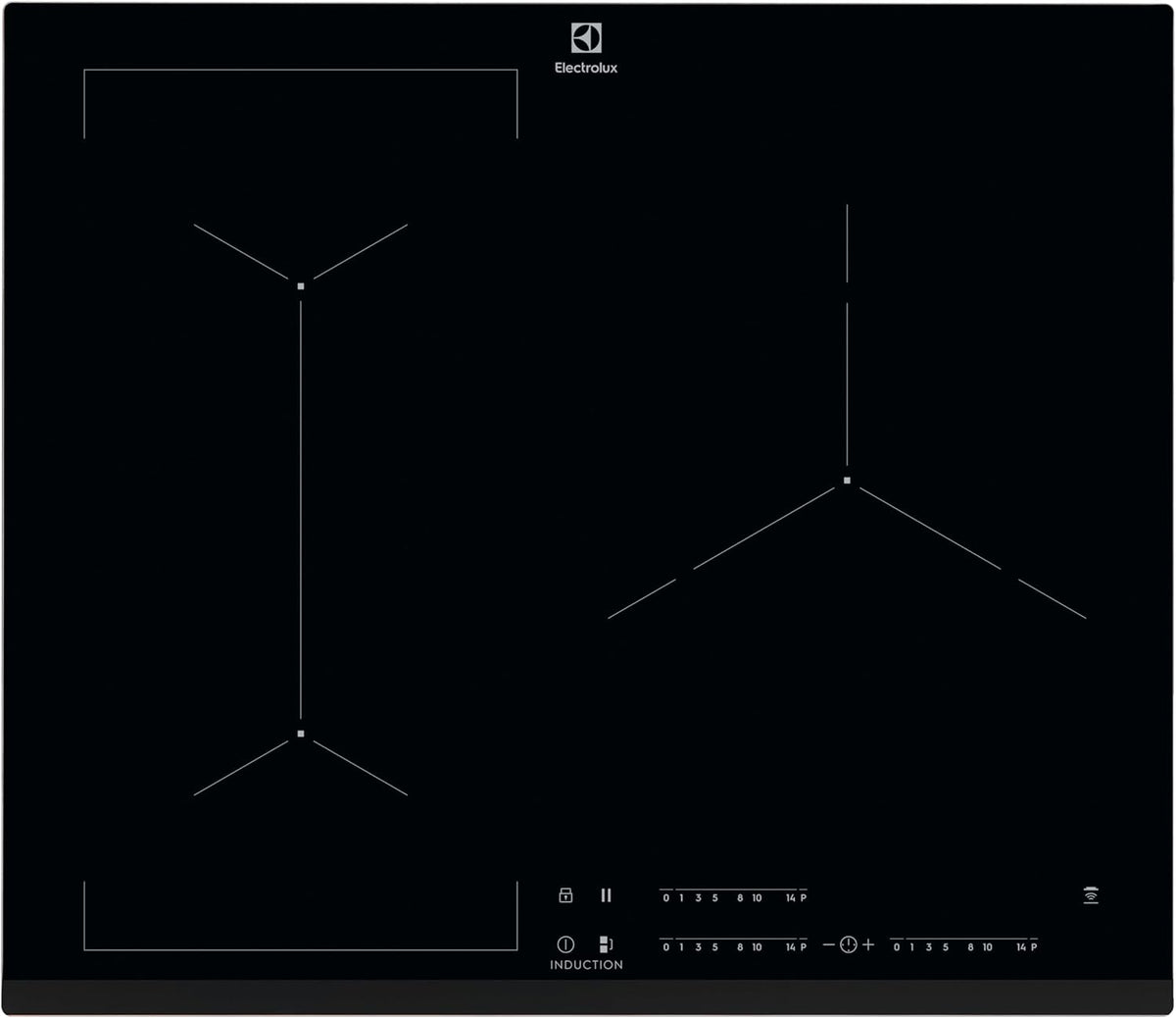 Plaque de cuisson Electrolux EIV63343, Table De Cuisson ¨¤ Induction 59cm 3 Feux 7200w Flexinduction Noir, 3200W, 210mm, 3600W, 280mm